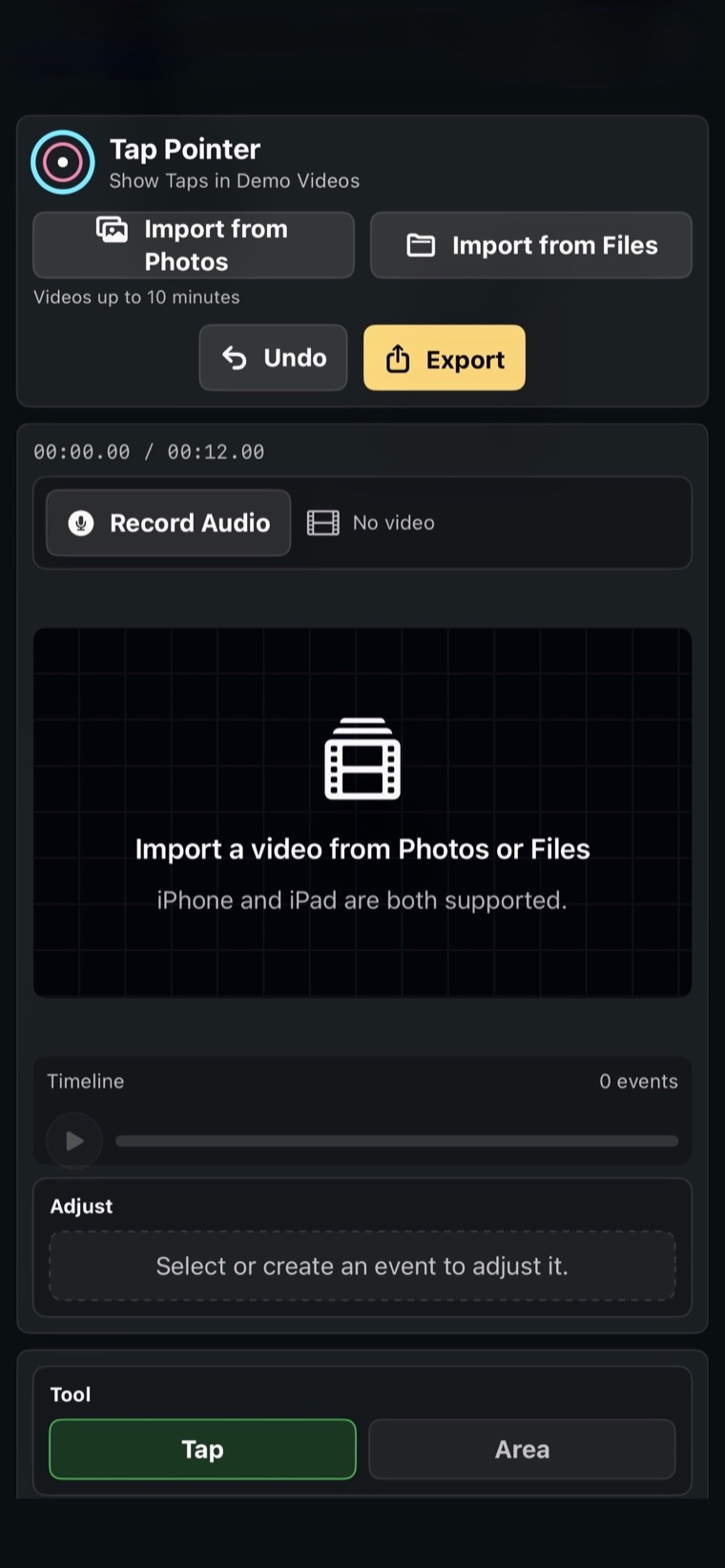 Tap Pointer import screen for Photos and Files
